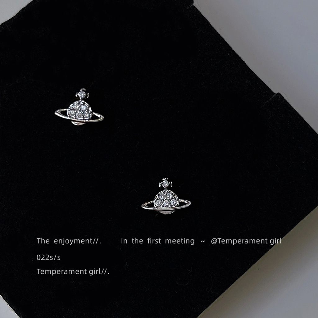 Mini Version ~ Micro-inlaid Zircon 925 silver needle small spaceship earrings, personalized ins earrings factory accessories supply pic 4