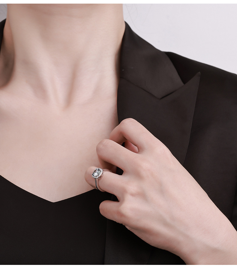 Zhuoheng Select 925 sterling silver ring, non-fading, niche design, simple square bag, moissanite opening adjustable, non-fading pic 18