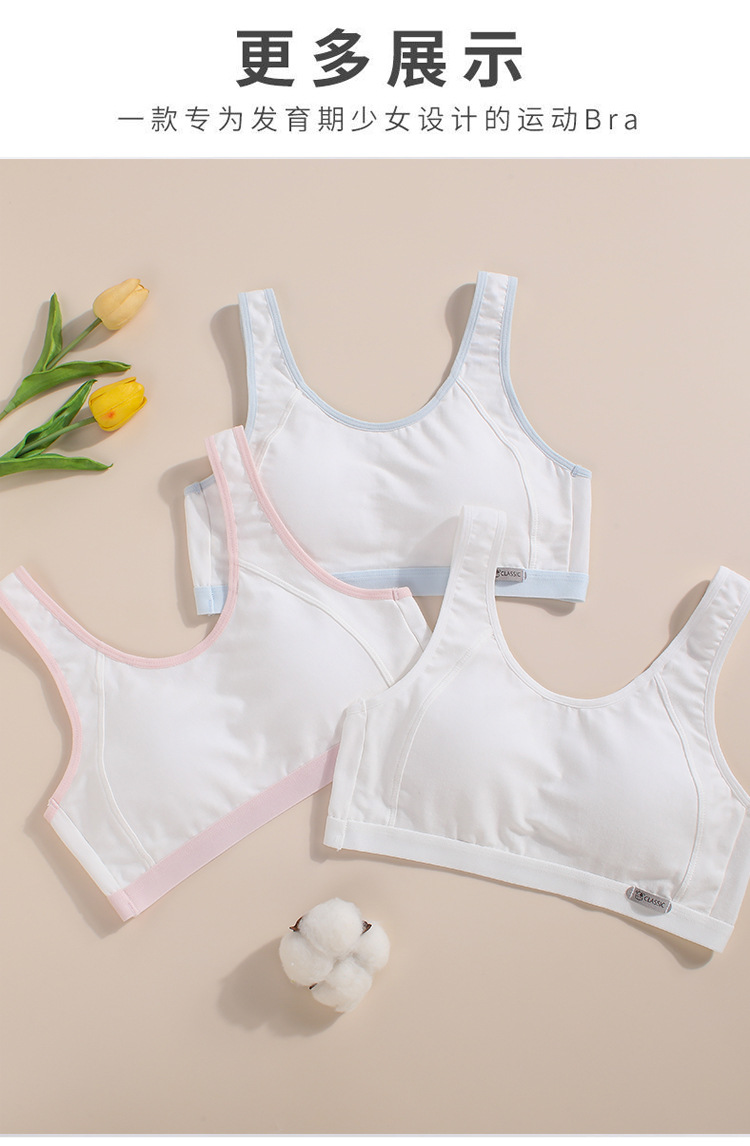 纯棉少女发育期小背心固定胸垫透气青春期学生女孩内衣成长期文胸详情16