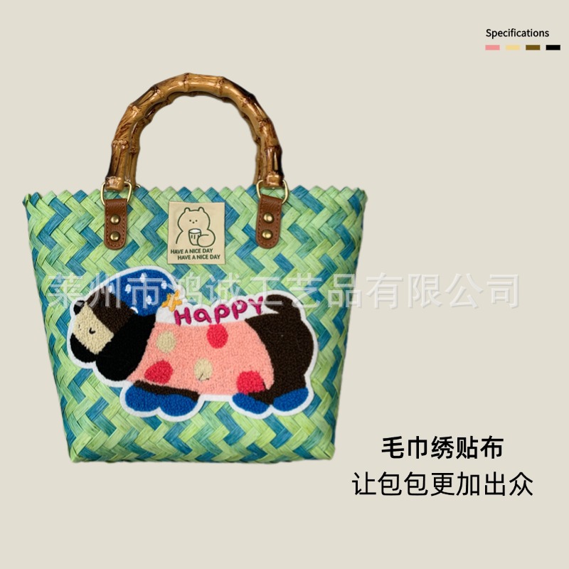 大容量腊肠狗手工编织包菜篮子藤编手提包上班杂物小拎包野餐女包详情11