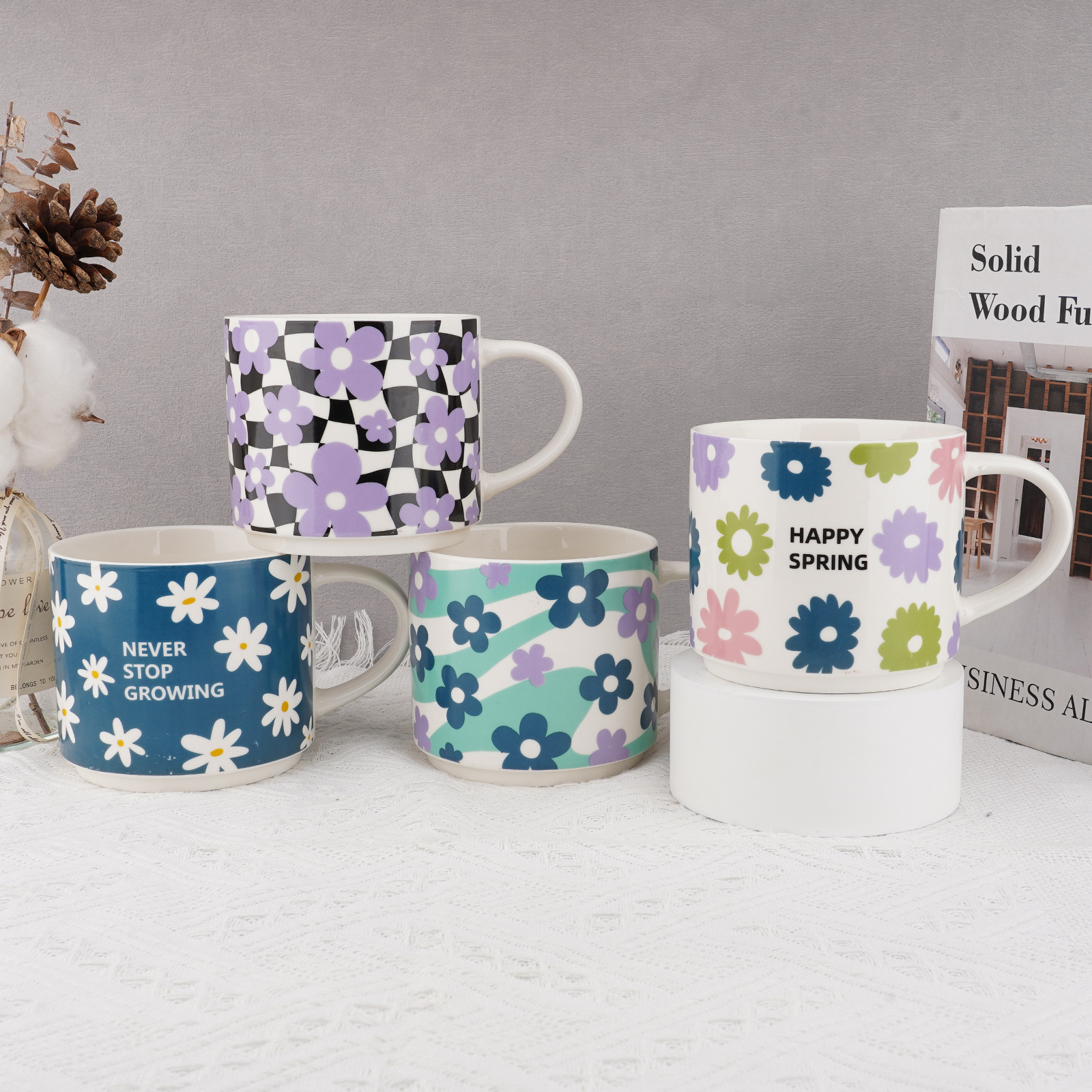 工厂批发色釉花卉马克杯耐高温下午茶陶瓷杯套装高级感乔迁礼品详情9