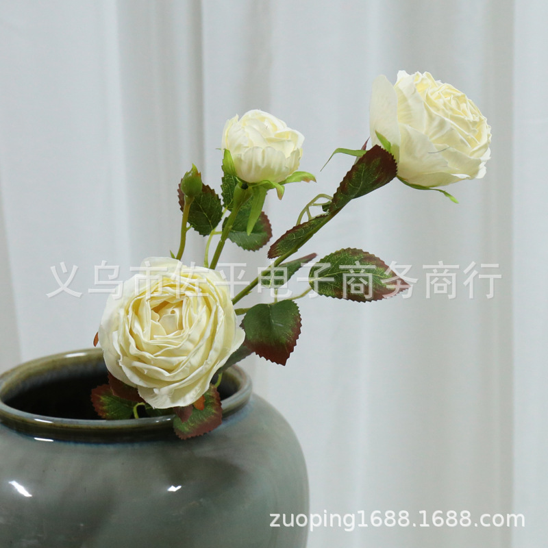 3头烤边玫瑰仿真花家居客厅装饰绢花玫瑰花拍摄道具花橱窗花批发详情10