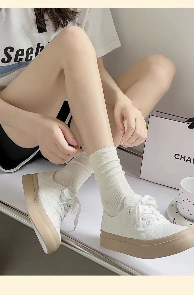 【 New Couple 4-pair Outfits 】 Spring and summer white pile socks, thin anti-odor socks, Instagram trendy boneless socks, moon long socks pic 5