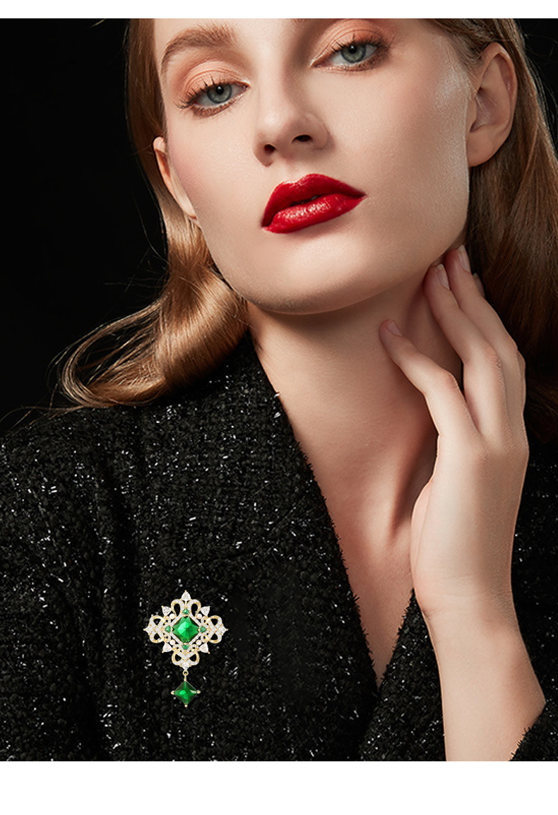 新款复古绿色花朵胸针男女ins西装胸花绿色水滴配饰开衫别针详情13