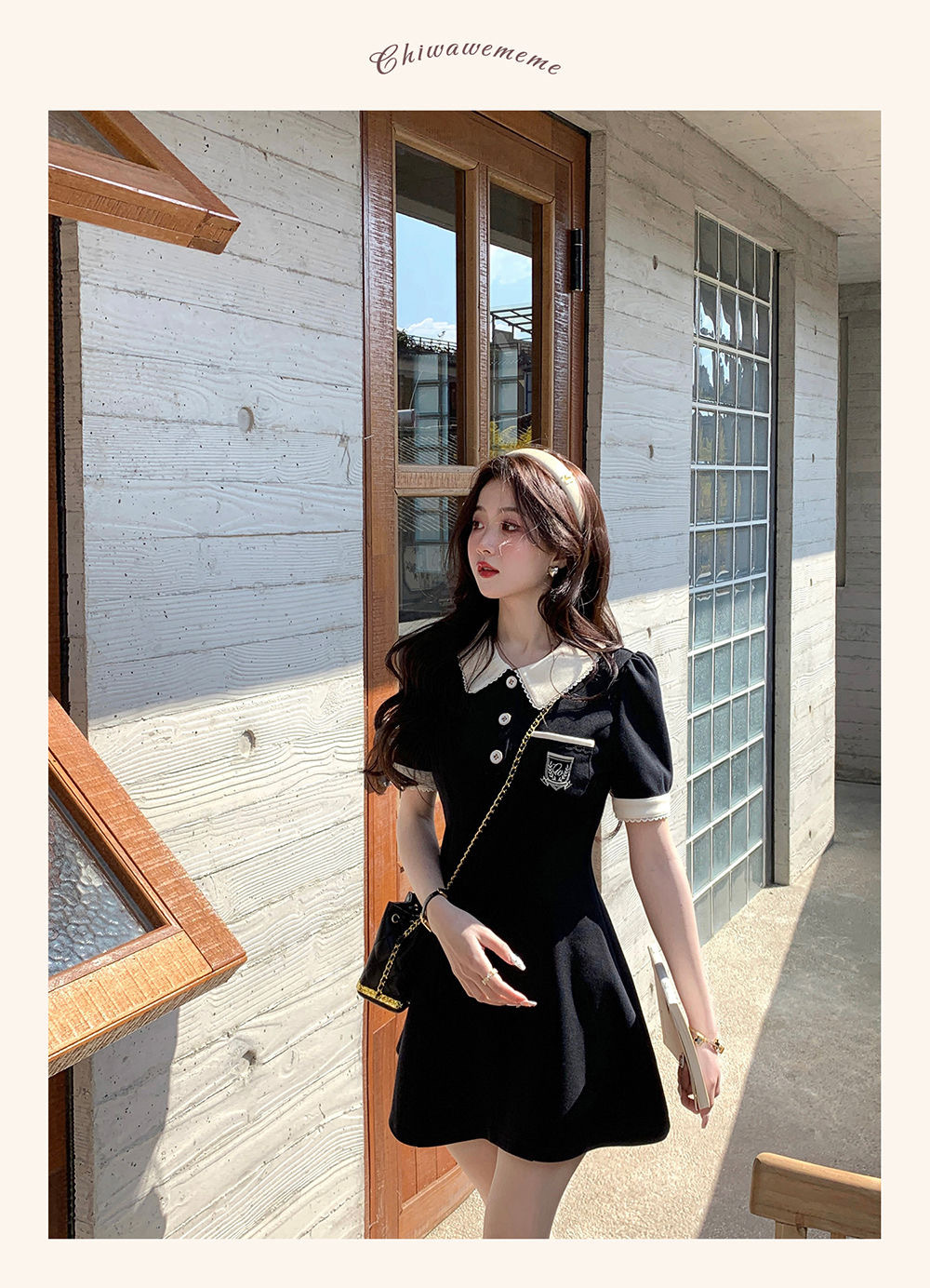 夏季新款设计感时尚POLO领短袖连衣裙女修身显瘦A子裙赫本风短裙详情6