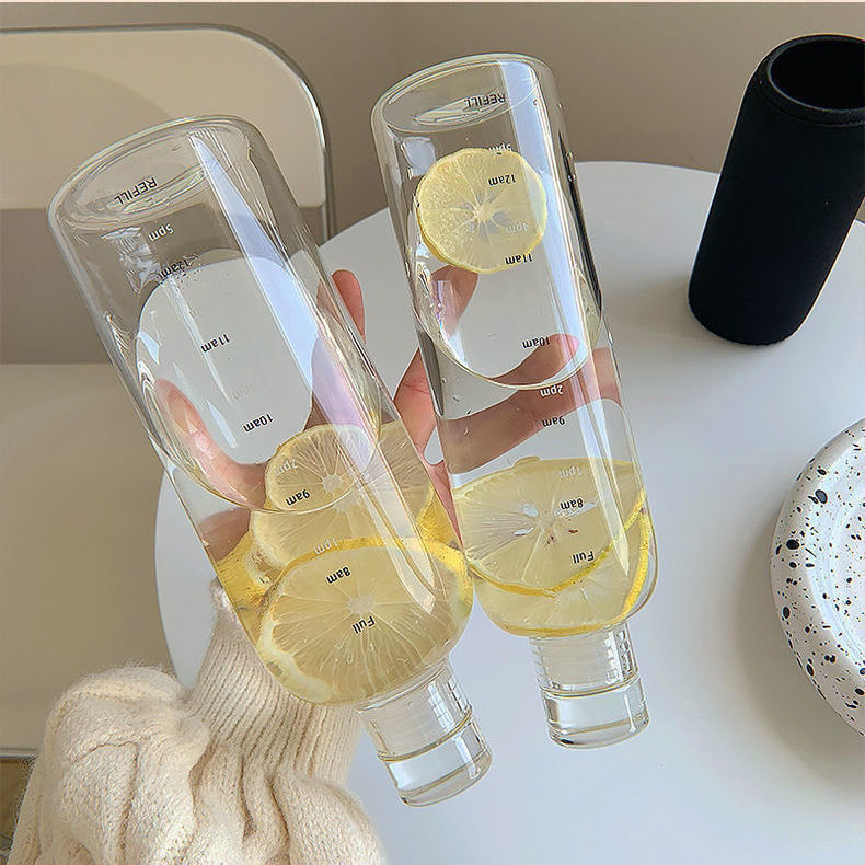 The same style of plastic cup with time scale as Xiaohongshu, transparent and highly attractive glass creative water cup, casual cup and gift cup pic 16