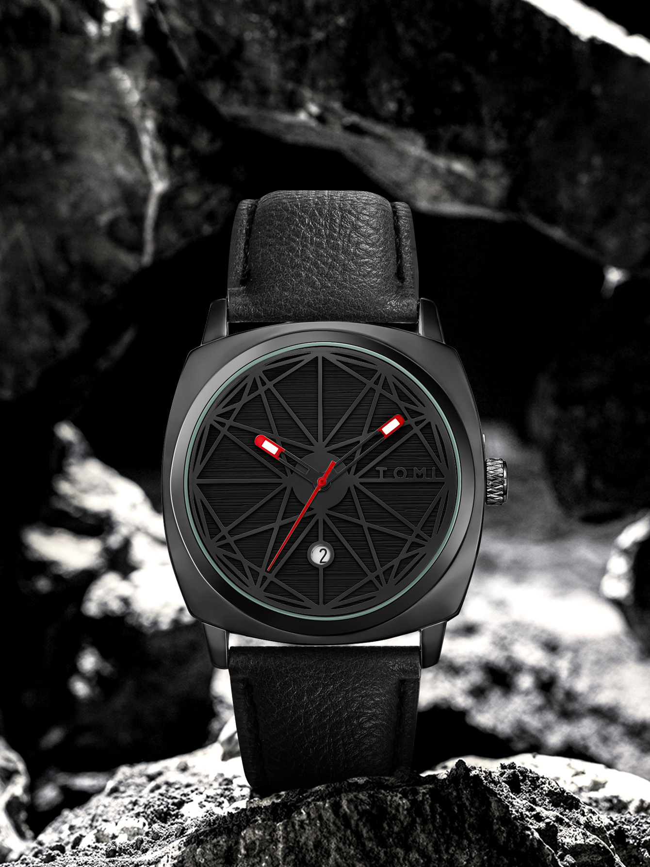 TOMI Temi complex square dial retro skeletonized design calendar watch, fashionable and simple quartz wristwatch for both men and women pic 2