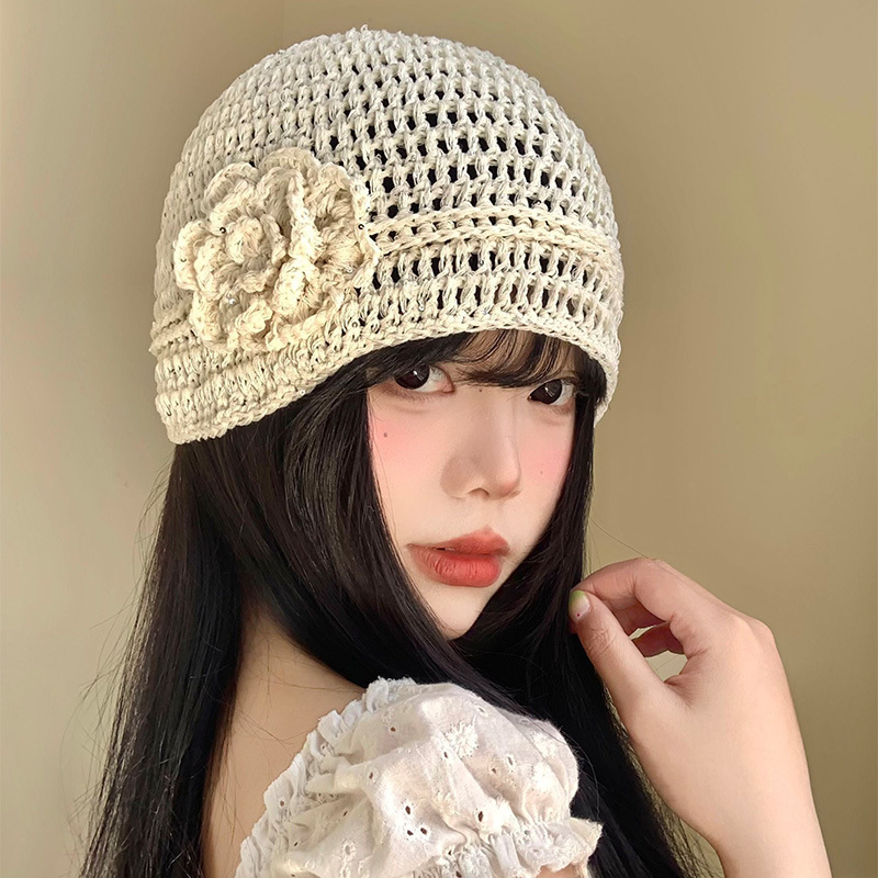 A collection of Japanese-style hand-woven headscarves, thin, hollowed-out woolen hats for women, and retro and artistic knitted hats pic 26