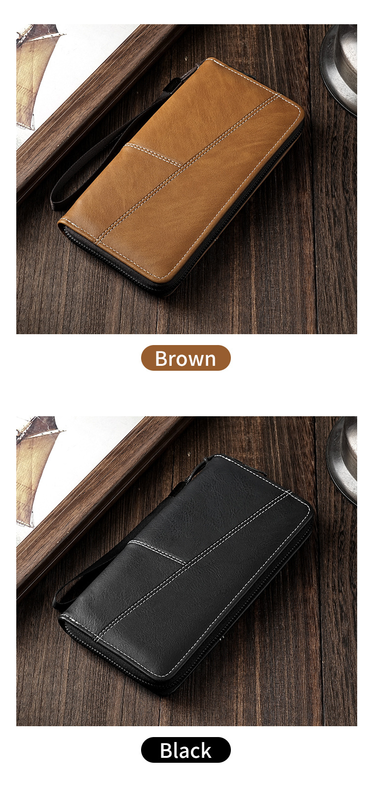 厂家批发男士钱包长款手机包多卡位大容量拉链皮夹便携卡包男钱夹详情14