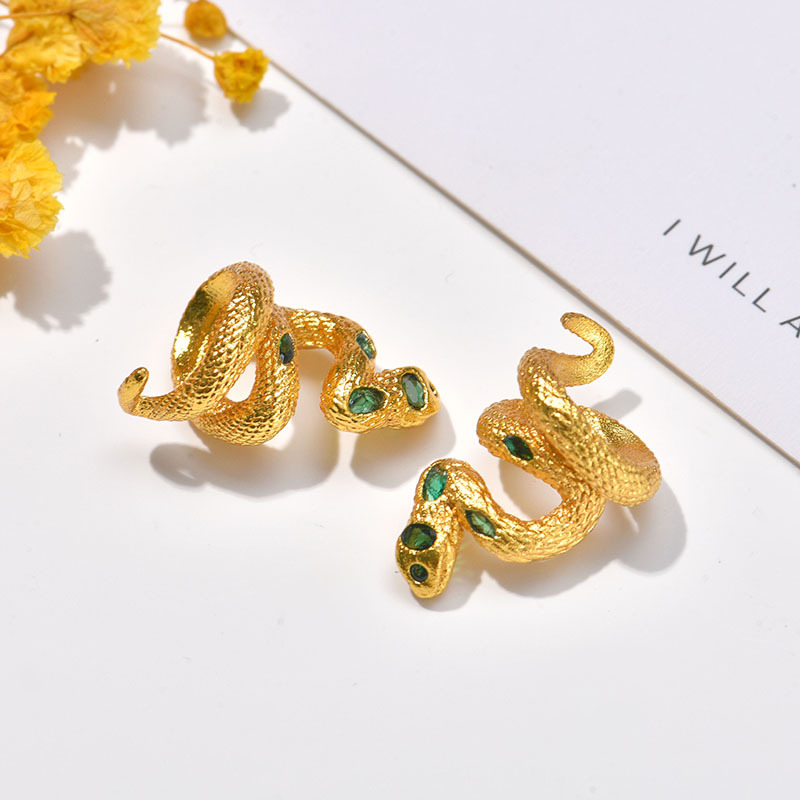 高级感静俏欧美沙金铜蛇戒指小众风开口指环饰品跨境手工配件批发详情5