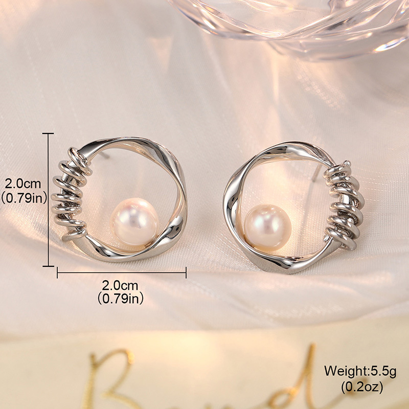 时尚高级感天然珍珠锆石耳环女花朵星星复古轻奢耳钉耳夹925银针详情22