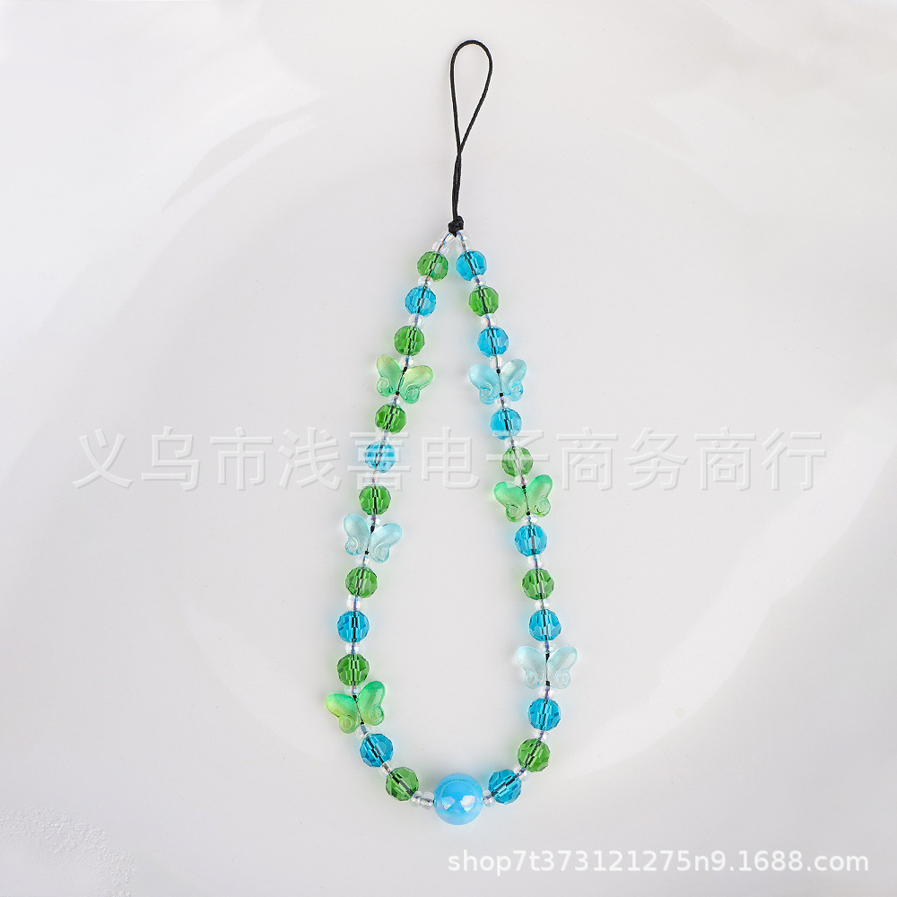 Hepburn style butterfly crystal mobile phone chain short lanyard, ins colorful round bead lanyard, ccd camera wrist pendant decoration pic 5