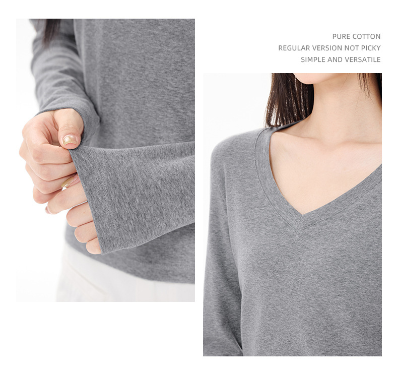 纯色百搭简约通勤V领长袖T恤女正肩修身辣妹显身材内搭打底上衣服详情16