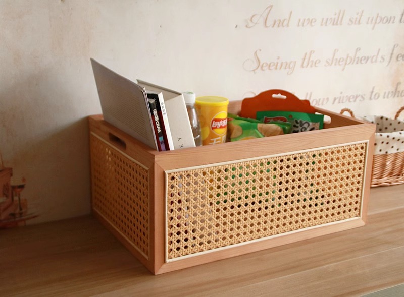 越南藤编收纳筐手工实木美式高档编织篮茶几杂物盒桌面收纳框篮子详情10