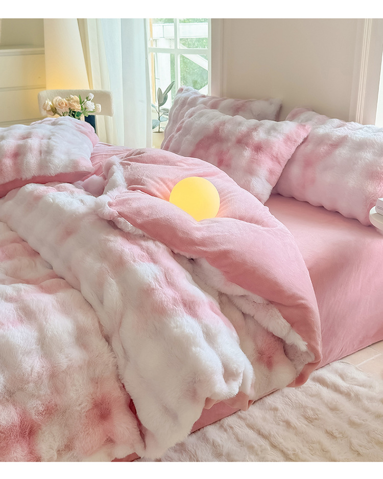 2025 Winter New rabbit-like plush four-piece set, high grammage double-sided plush and fleece warm bed sheet and duvet cover three-piece set pic 6
