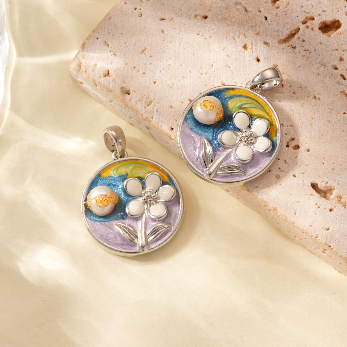 Oil-dripping flower oil painting style pendant, 18k copper gold-plated color retention high-end bracelet, necklace clasp DIY accessory pic 13