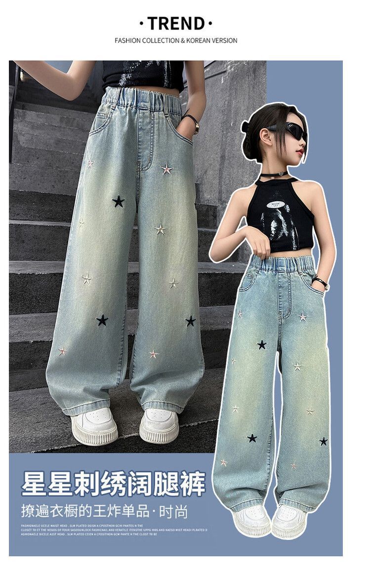 女童牛仔裤子春秋新款网红中大童宽松女孩单裤春秋夏季直筒阔腿裤详情10