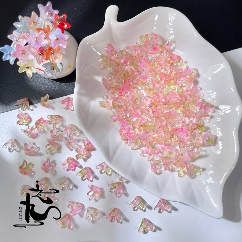 捷克琉璃百合花花瓣树叶子diy手工制作汉服头饰耳环古风发簪详情14