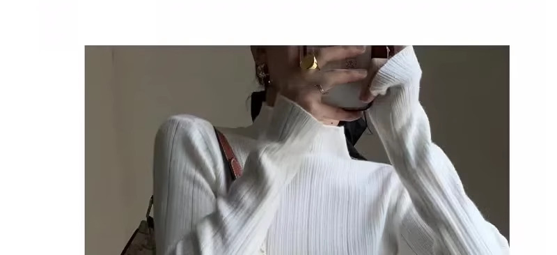 A light purple semi-high neck slim-fit innerwear with a knitted sweater for women in the spring of 2026 is a stylish and unique thin base layer pic 5