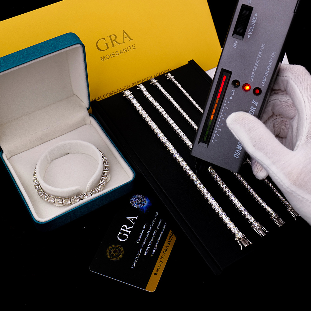 欧美风男士纯银手链2到6毫米跨境饰品S925莫桑石首饰痞帅送男友详情13