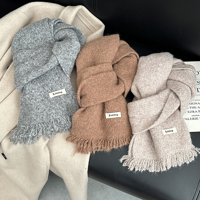 一件代发围巾2025秋冬季女士韩系氛围感纯色短须针织羊毛混纺围脖百搭保暖地摊批发详情3