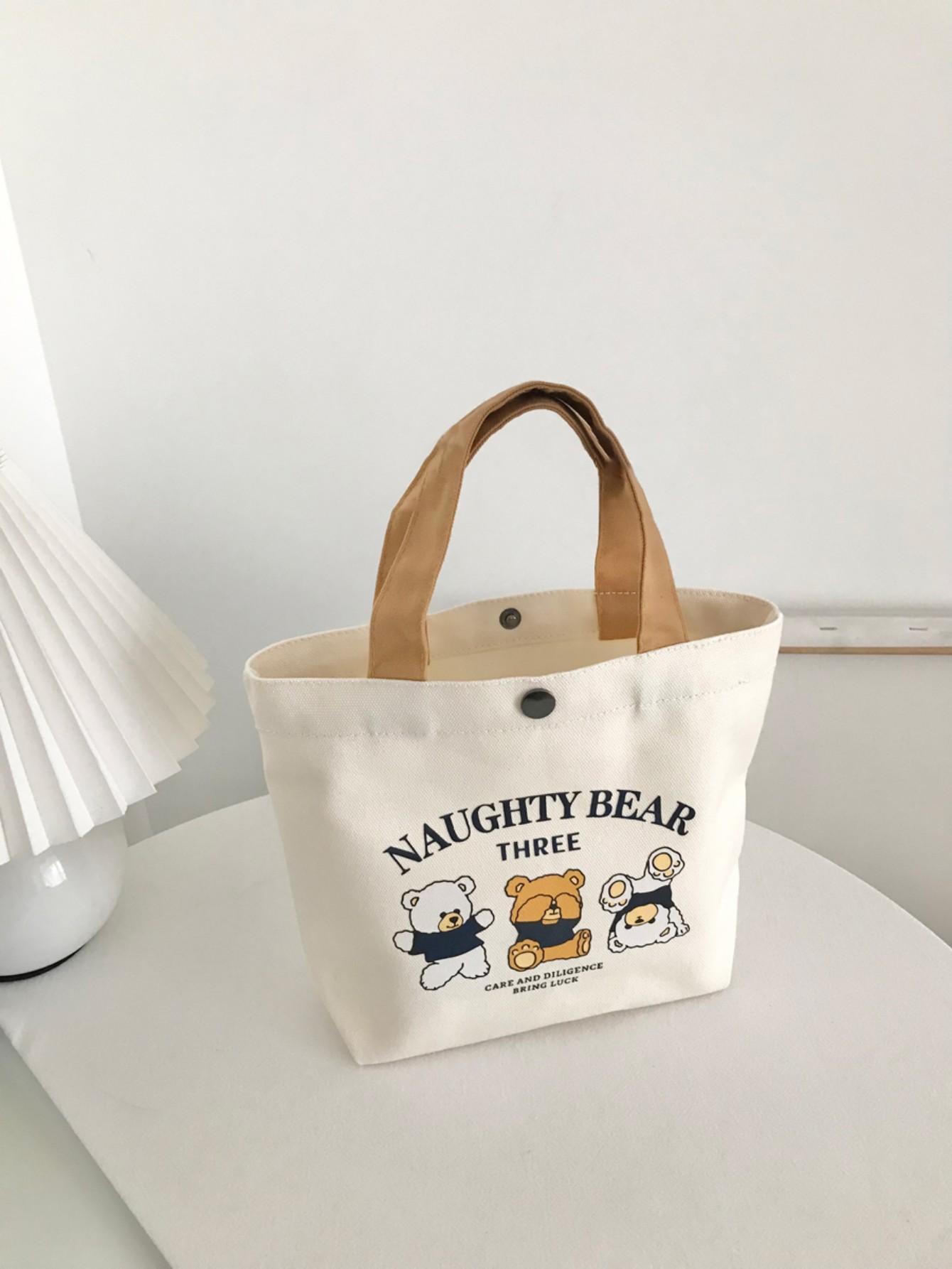 新款小熊帆布包女学生便携上班小号手拎便当包手提包帆布袋礼品袋详情4