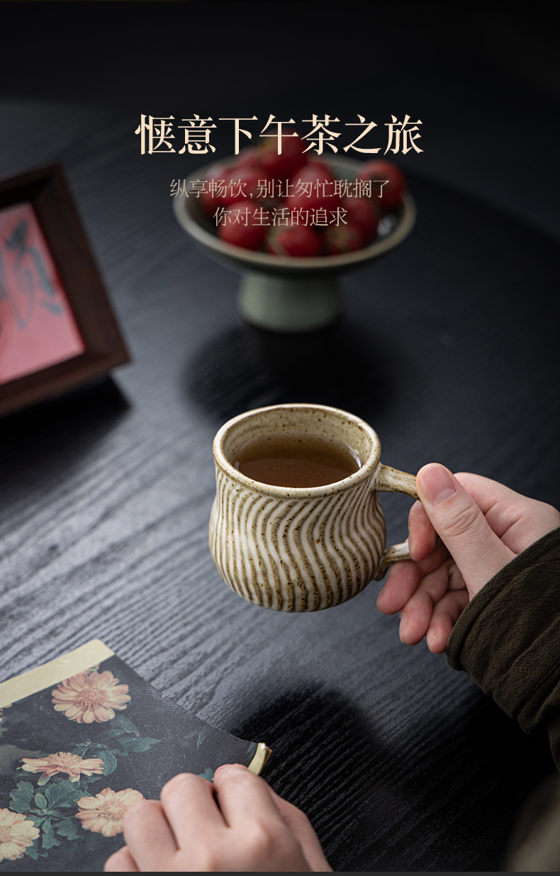 侘寂粗陶复古咖啡杯水杯手捏陶瓷高颜值陶瓷杯茶咖杯下午茶马克杯详情11