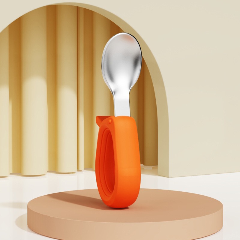 Venta caliente bebé autónomo comer cuchara bebé comer entrenamiento cuchara accesorio acero inoxidable silicona accesorio mango corto tenedor cuchara cross-border ecommerce cubertería de acero inoxidable pic 9