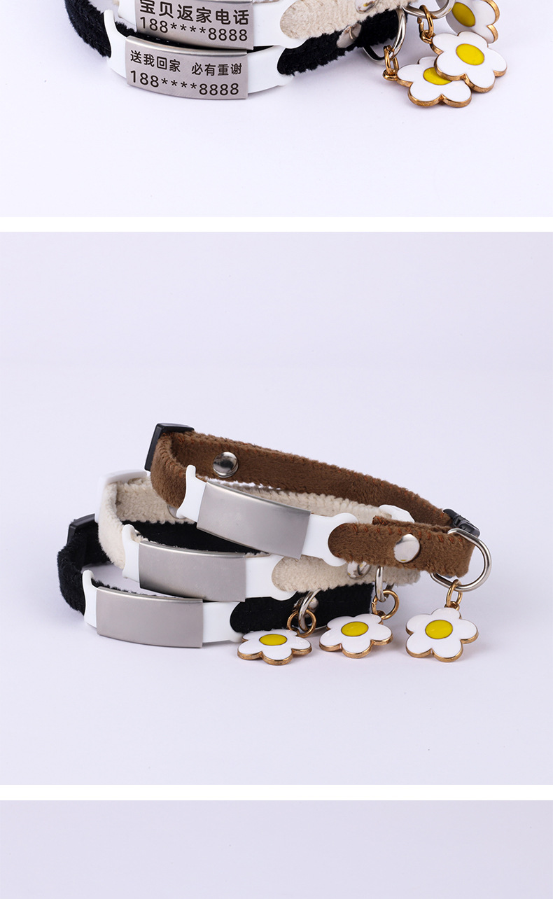Pet velvet collar, engraved anti-loss neck collar, adjustable plush dog and cat neck collar, leash, double-sided velvet collar pic 8