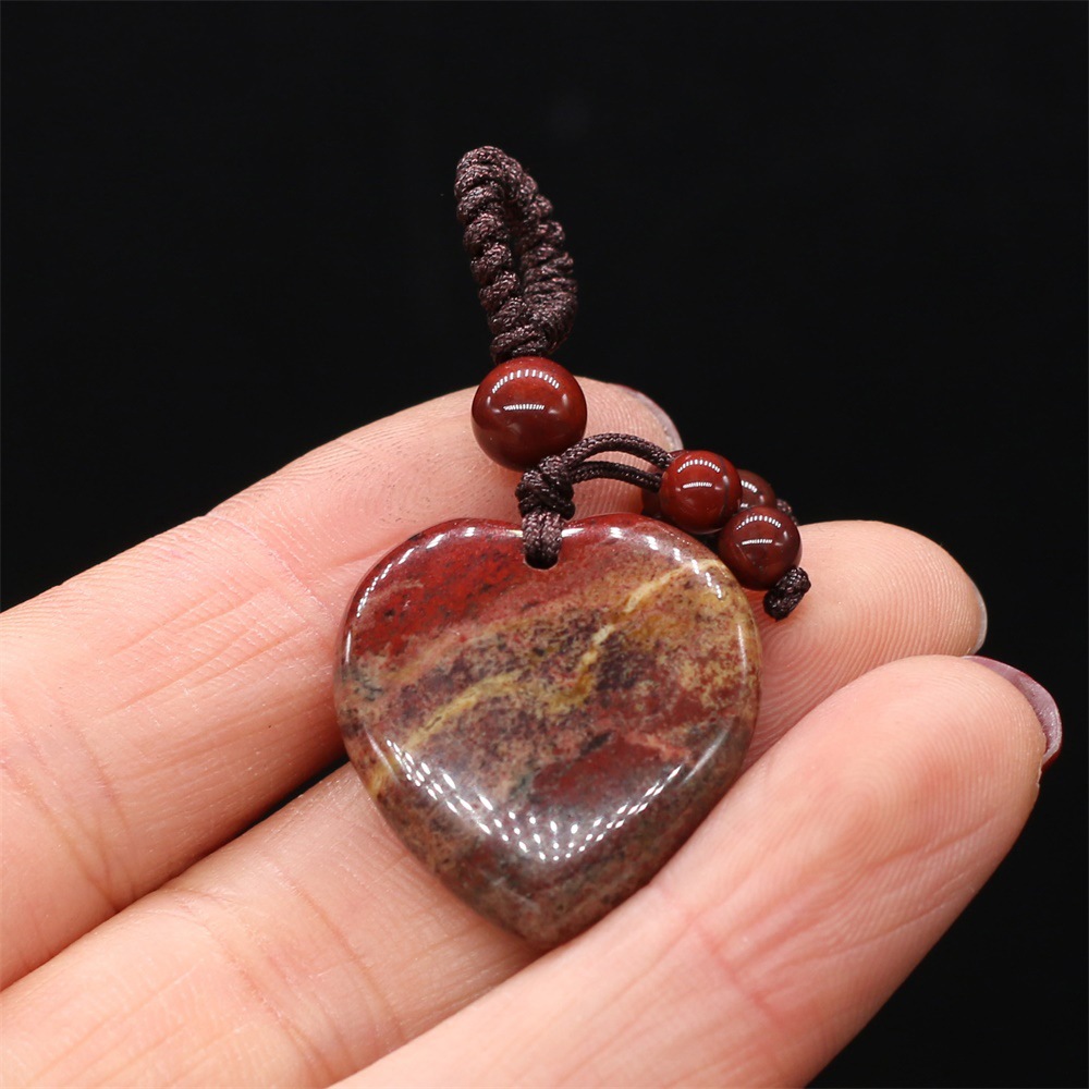Natural stone heart-shaped semi-precious stone keychain DIY accessory heart-shaped keychain fashion dress accessory chain pic 36