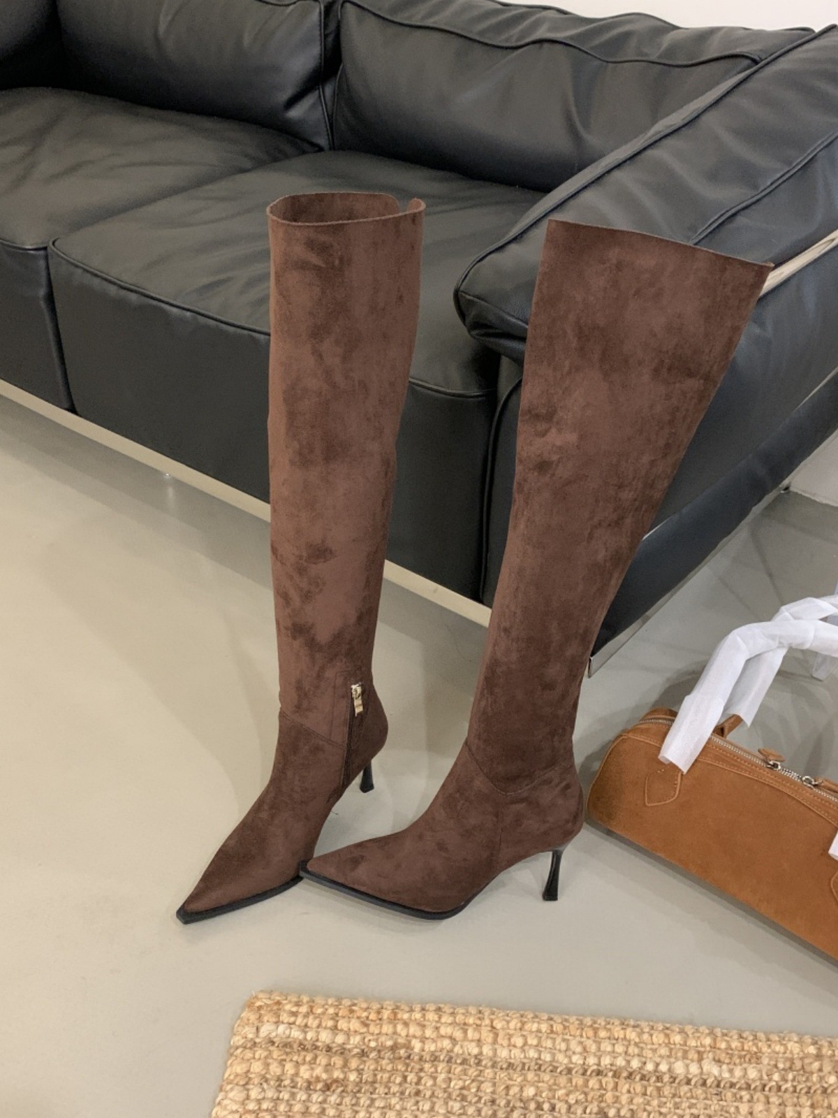 法式一靴多穿高细跟尖头堆堆过膝靴女春秋款侧拉链复古瘦瘦过膝靴详情10