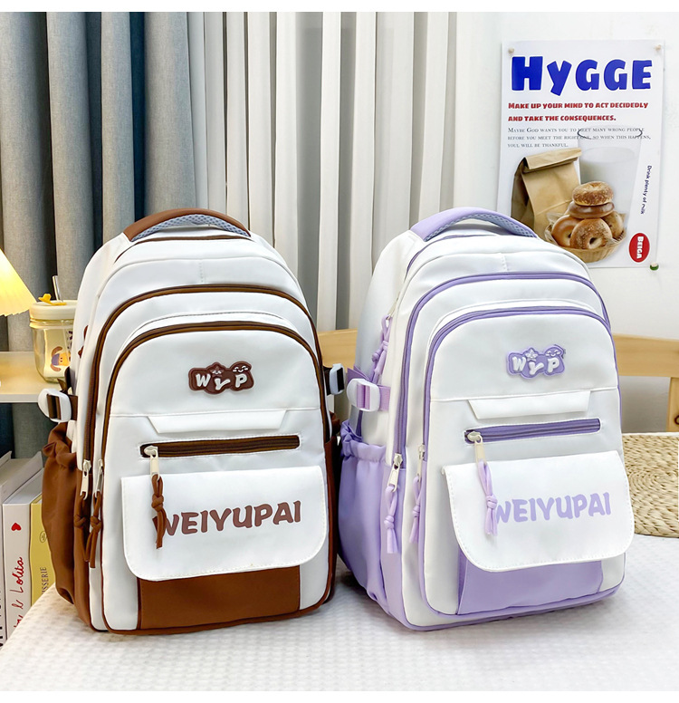High-appearance-level color-blocking schoolbags for female junior high school students, large-capacity backpacks for high school students, multi-layered load-reducing backpacks for primary school students pic 16
