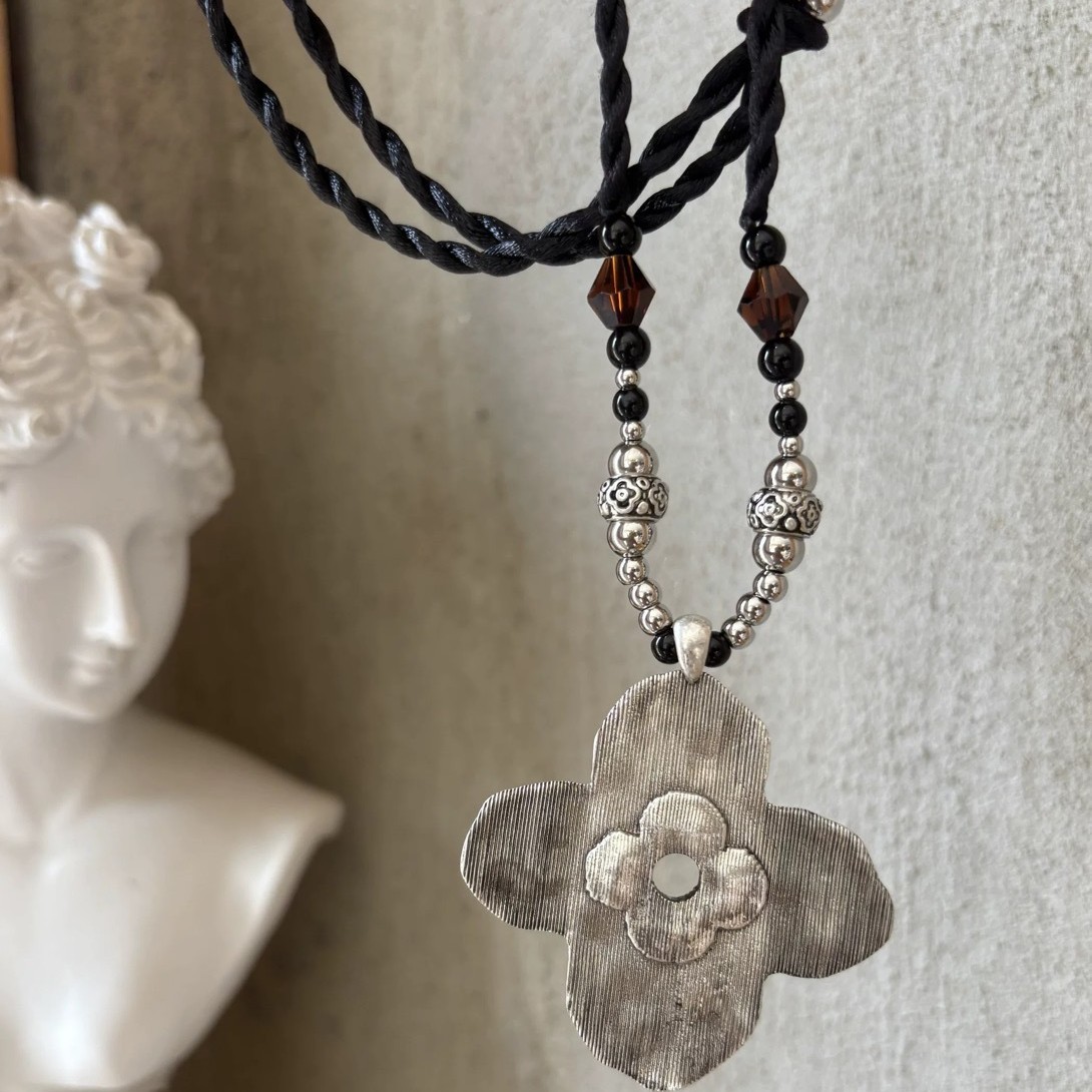 PIC*家烧银花朵项链夏季民族风复古做旧精致高级感繁花长款锁骨链详情5