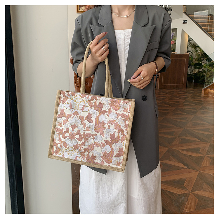 韩版文艺女包新款潮高颜值大容量棉麻时尚上班通勤手提袋便当包包详情39