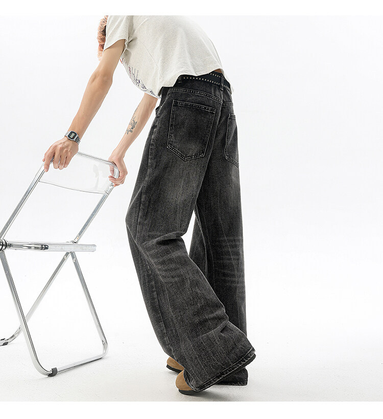 190高个子加长牛仔裤cleanfit闪电裂纹男款潮牌设计感直筒微喇裤详情22