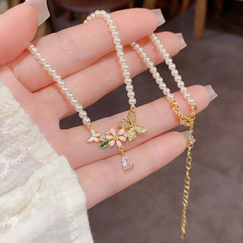 Spring new style, fashionable and sweet zircon butterfly pendant pearl necklace, exquisite and versatile, super fairy necklace pic 10