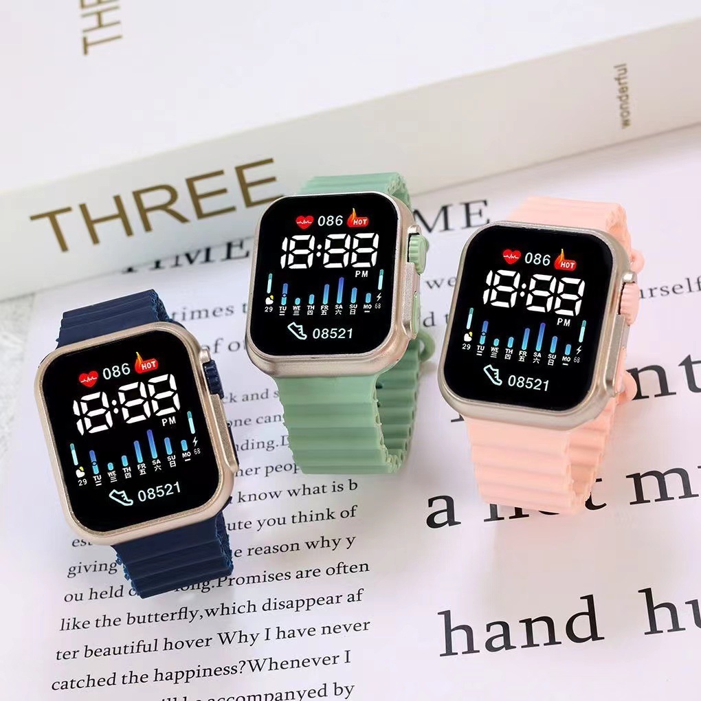 新款LED电子手表P7玫瑰金海洋带时尚数字运动学生儿童LED电子手表详情6