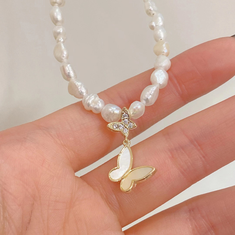 巴洛克淡水珍珠项链女夏气质网红设计感蝴蝶锁骨链不规则珍珠颈链详情39