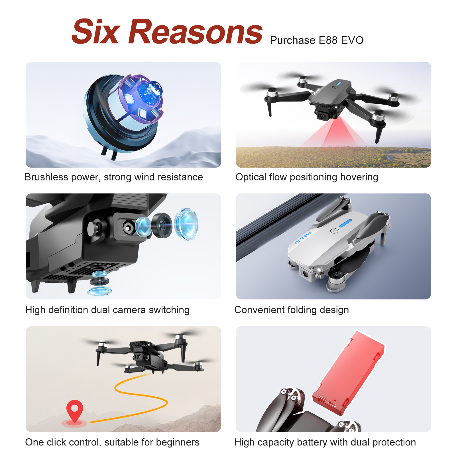 Cross-border E88 unmanned aerial vehicle, brushless motor, GPS, high-definition aerial photography, folding fuselage, optical flow, fixed height, obstacle avoidance, remote control aircraft pic 24