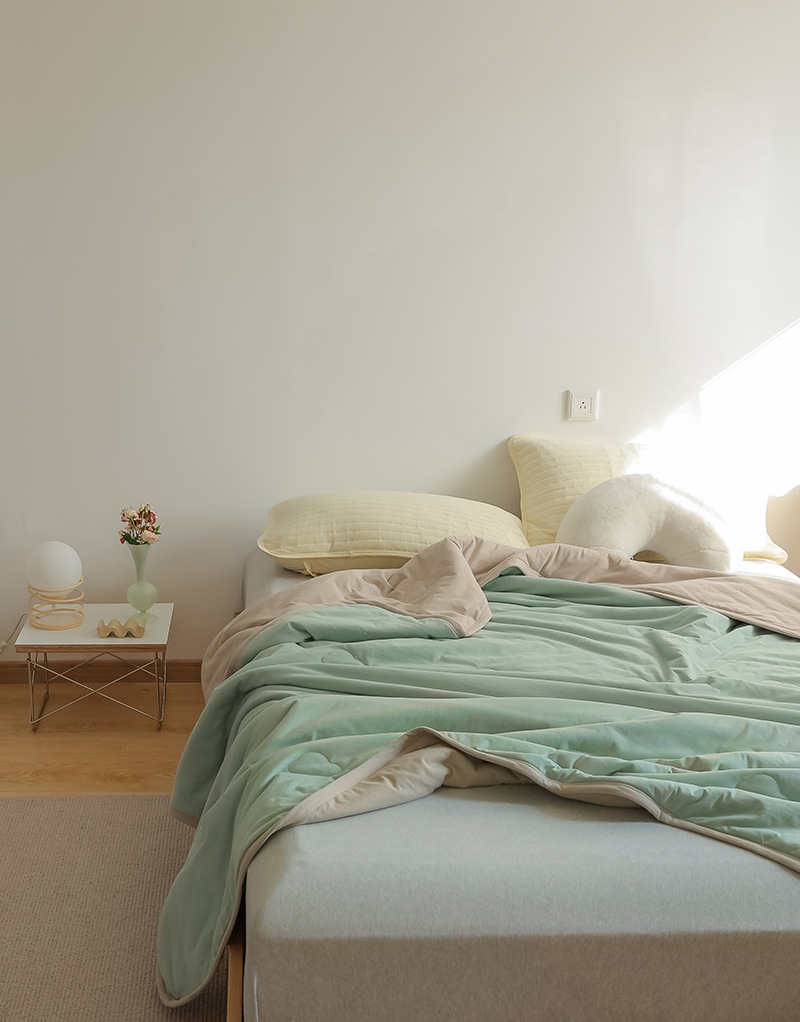 Simple Japanese Muji soft knitted cotton Tianzhu cotton quality two-color summer cool quilt, machine washable, water-washable air-conditioned quilt pic 1