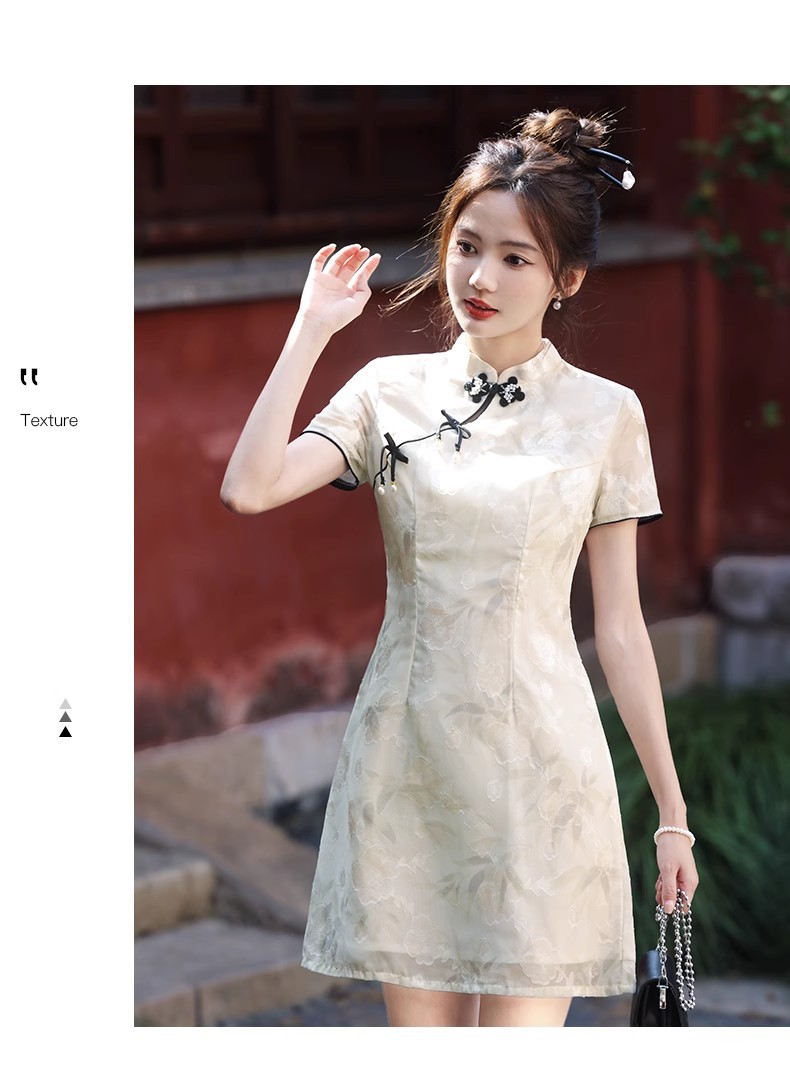 New Chinese-style printed dress for petite women in summer 2024, improved cheongsam short skirt pic 7