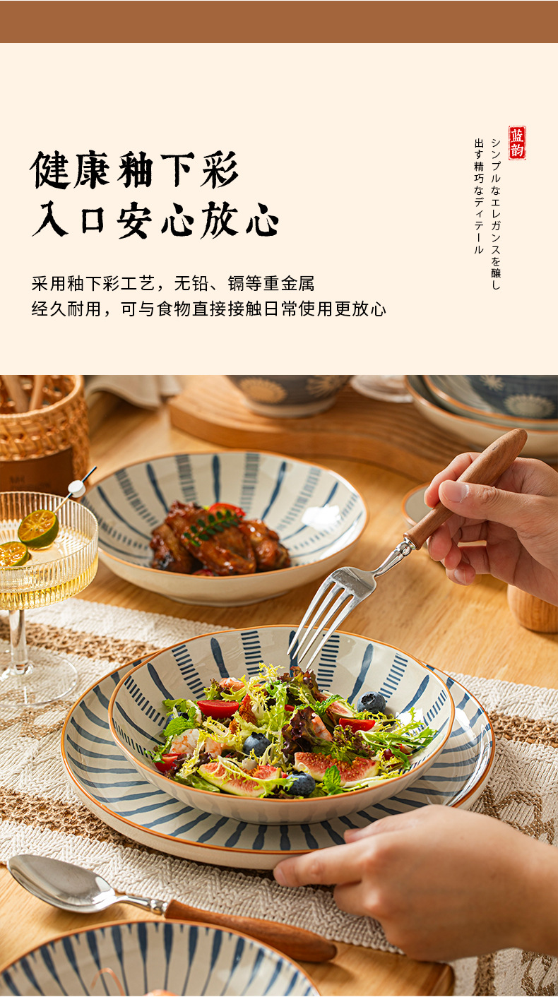 日式餐具套装家用饭碗盘网红釉下彩碗筷汤碗盘子送礼陶瓷碗碟套装详情10