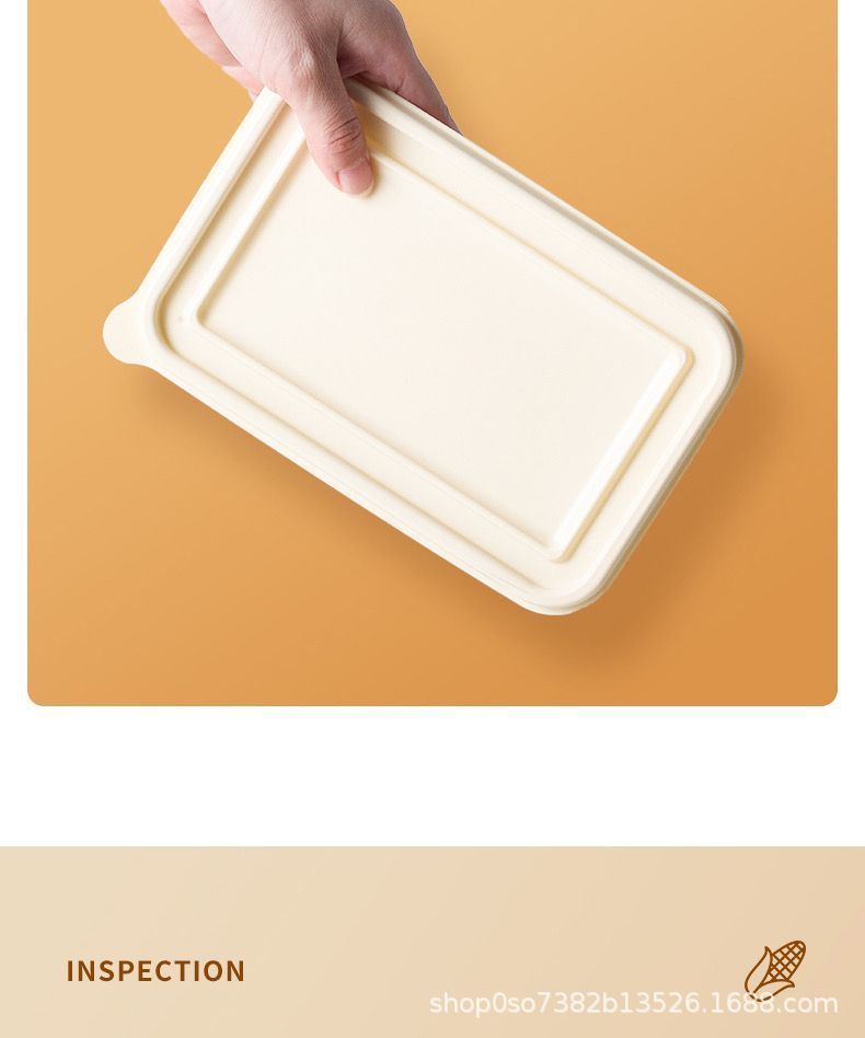 Rectangular disposable lunch box, biodegradable corn starch, environmentally friendly, with lid, food-grade takeout packaging box, whole case pic 7
