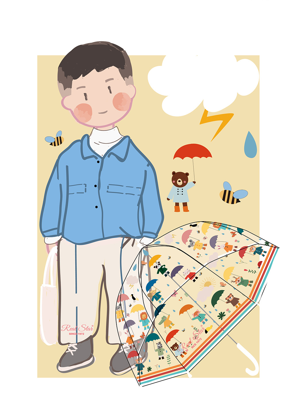 25年新款儿童雨伞透明自动伞纤维骨满版动物小熊卡通图案外贸热卖详情19