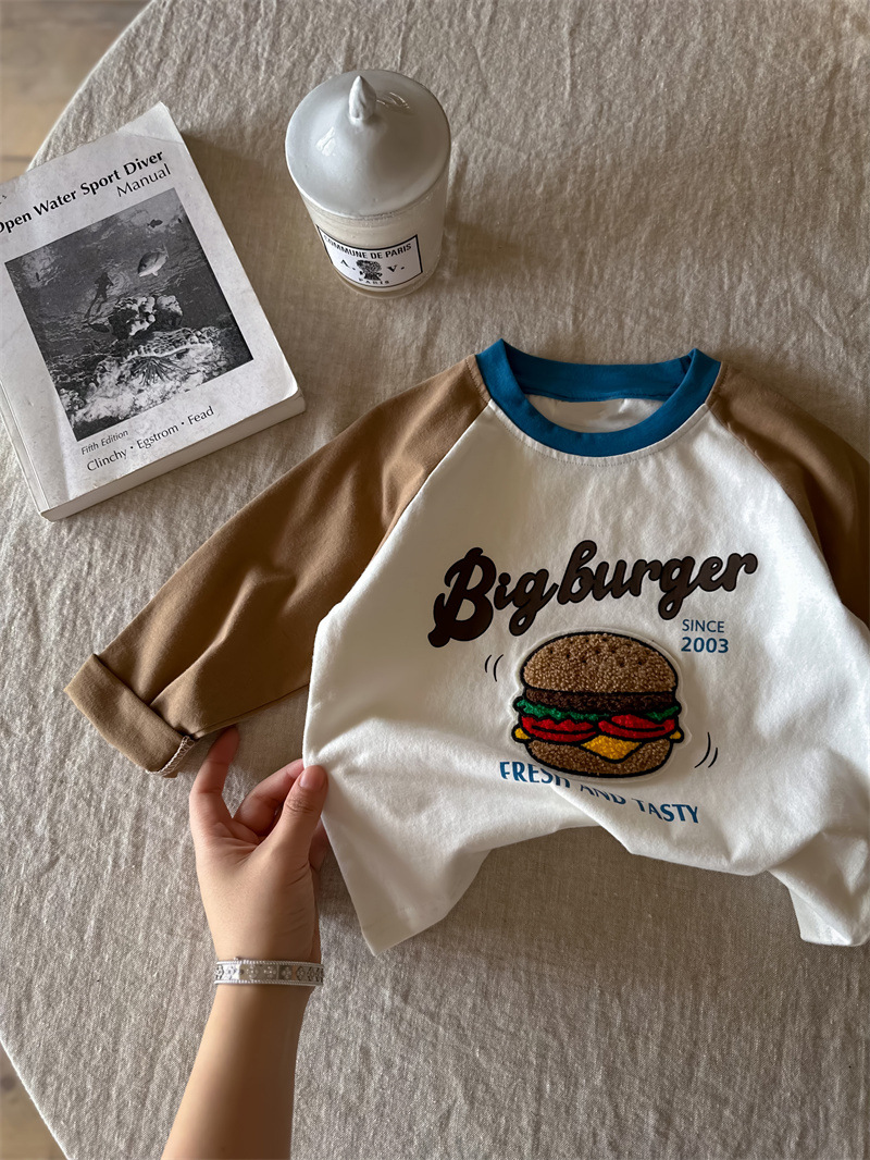 纯棉男女儿童t恤长袖上衣服2024刺绣植绒百搭中小童装打底衫春秋详情15