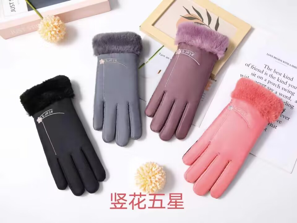 Cross-border adult gloves for women, warm gloves for street stalls, bicycle riding in stock, casual with fleece wholesale pic 3
