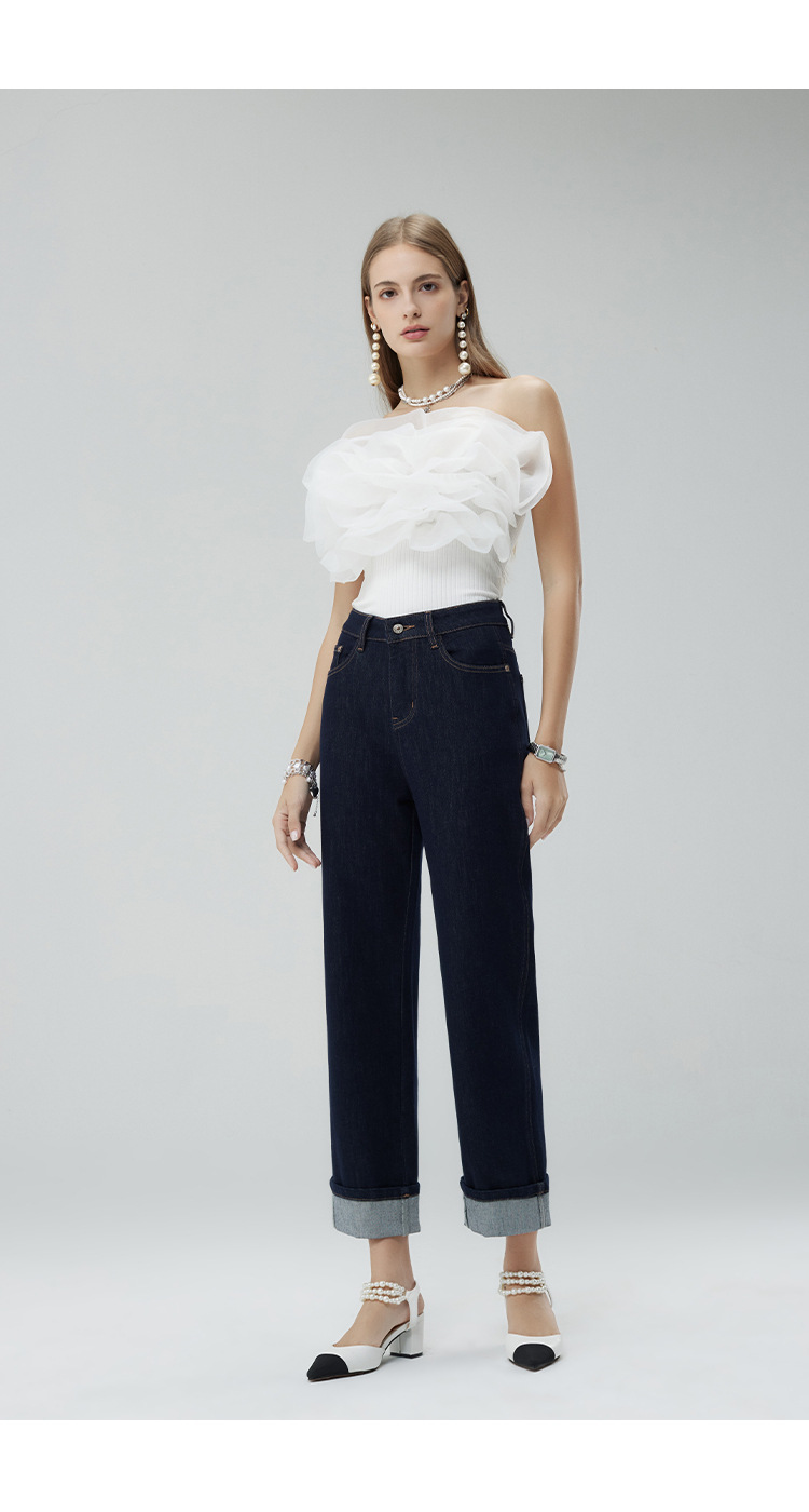 Spring and autumn new light luxury custom jeans, made of dark Lycra fabric, high-waisted, casual and versatile, trendy brand flanged pic 14