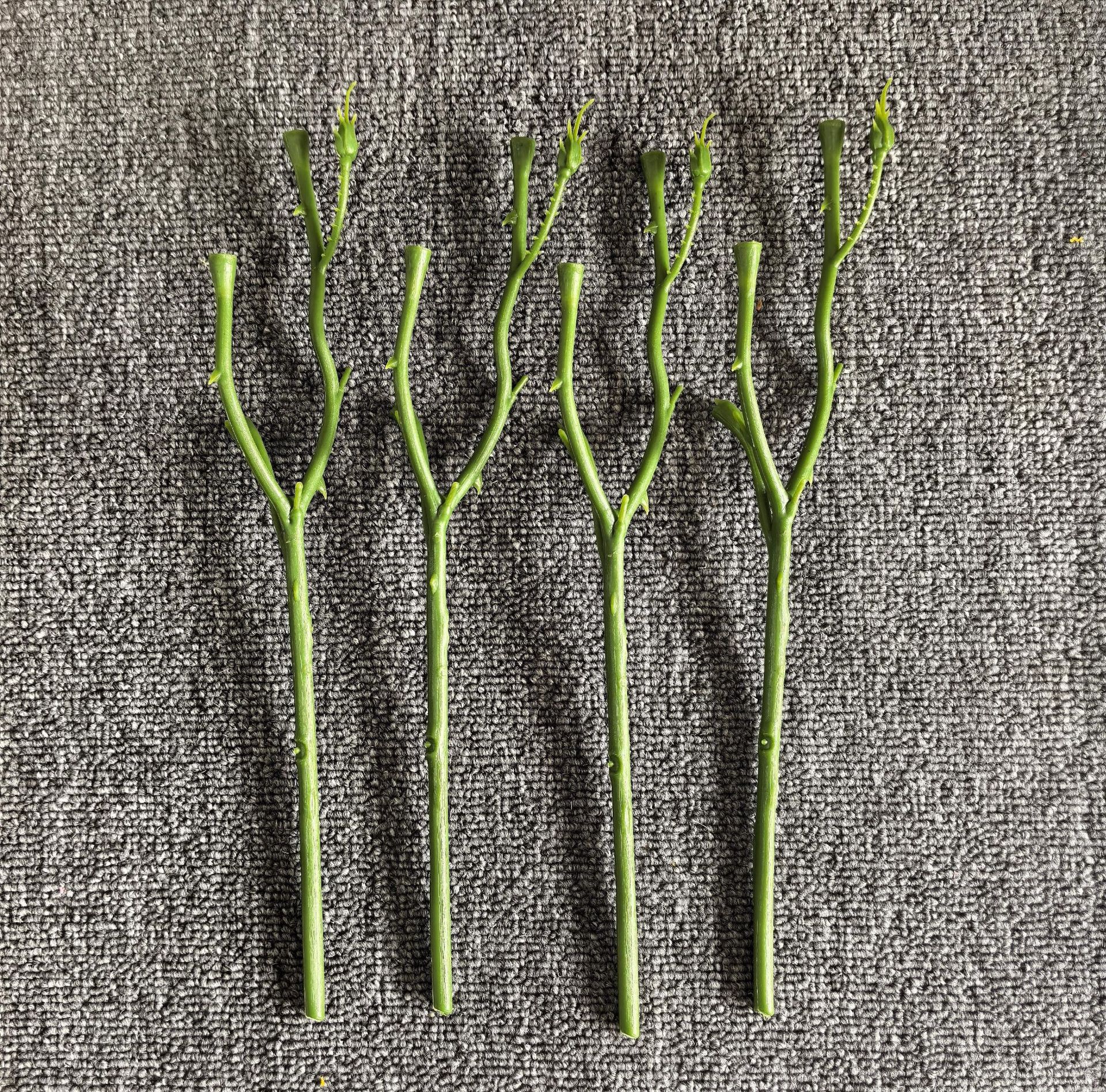 仿真花杆三头玫瑰塑料假花枝31厘米办公文化园艺配件批发详情20