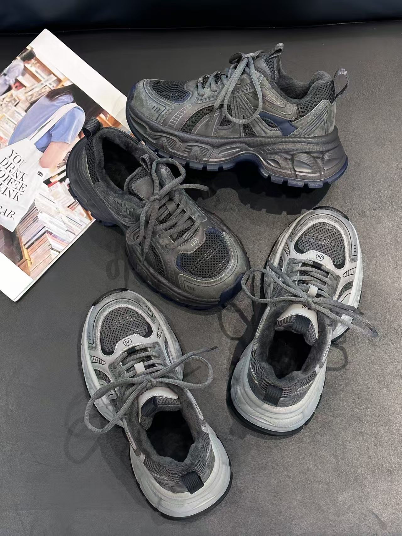 Fleece dad shoes for women 2025 autumn/Winter new retro genuine leather sports casual shoes, versatile thick-soled color-blocking running shoes pic 17