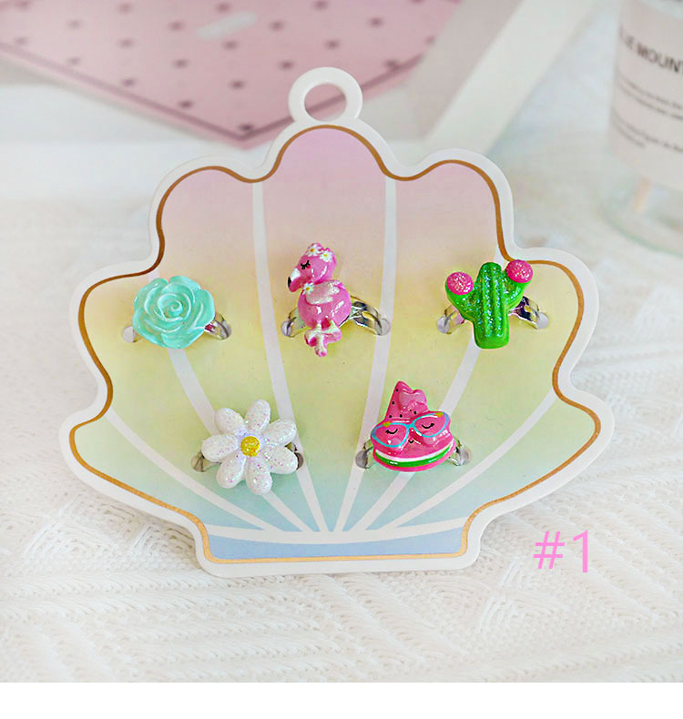 欧美外贸新款儿童首饰卡通火烈鸟冰淇淋星星蝴蝶结手链戒指耳夹详情7